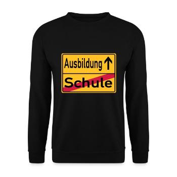 Schule - Ausbildung - Ortsschild - Unisex Pullover - Schwarz - Vorne - Alina (178cm) & Michal (187cm)
