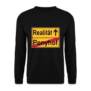 Ponyhof - Realität- Ortsschild - Unisex Pullover - Schwarz - Vorne - Alina (178cm) & Michal (187cm)