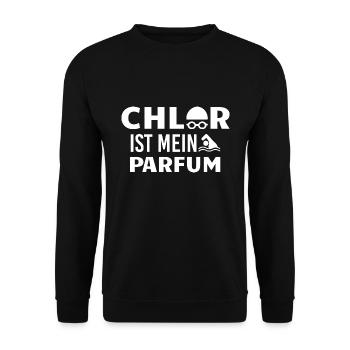 Chlor ist mein Parfum Schwimmer Schwimmen Spruch - Unisex Pullover - Schwarz - Vorne - Alina (178cm) & Michal (187cm)
