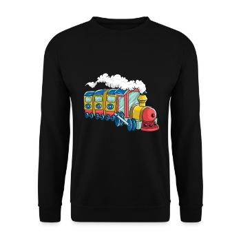 Bunte Dampflok für Kinder - Unisex Pullover - Schwarz - Vorne - Alina (178cm) & Michal (187cm)