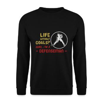 Leben ohne Tore Verteidiger - Hockey - Unisex Pullover - Schwarz - Vorne - Alina (178cm) & Michal (187cm)
