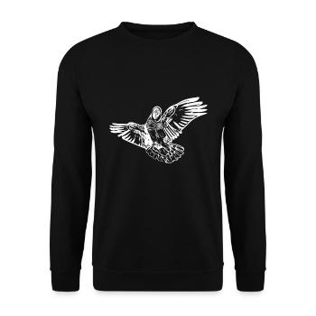 Papagei Vintage Vogel Flug Zeichnung - Unisex Pullover - Schwarz - Vorne - Alina (178cm) & Michal (187cm)
