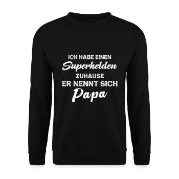 Lustiger Papa Vater Superheld Spruch - Unisex Pullover - Schwarz - Vorne - Alina (178cm) & Michal (187cm)