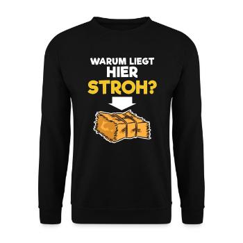 Warum liegt hier Stroh - Unisex Pullover - Schwarz - Vorne - Alina (178cm) & Michal (187cm)