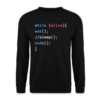 Eat Sleep Code | Programmierer Design - Unisex Pullover - Schwarz - Vorne - Alina (178cm) & Michal (187cm)