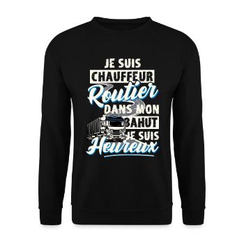 Cadeau routier humour camion chauffeur poids lourd - Sweat-shirt Unisexe - noir - Devant - Alina (178cm) & Michal (187cm)