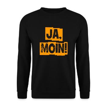 Ja Moin! - Guten Morgen - Nordsee - Ostsee - Anker - Unisex Pullover - Schwarz - Vorne - Alina (178cm) & Michal (187cm)