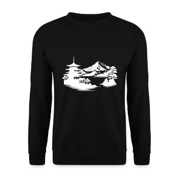 Maison japonaise Asiatique Paysage Design - Sweat-shirt Unisexe - noir - Devant - Alina (178cm) & Michal (187cm)