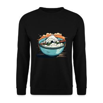 Leckere asiatische Reisbowl Reisschale mit Essstäb - Unisex Pullover - Schwarz - Vorne - Alina (178cm) & Michal (187cm)