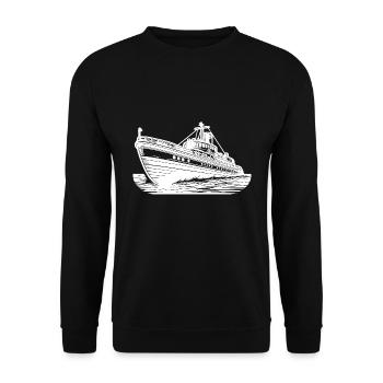 Schnittiges Hochseeschiff Kutter Schlepper - Unisex Pullover - Schwarz - Vorne - Alina (178cm) & Michal (187cm)