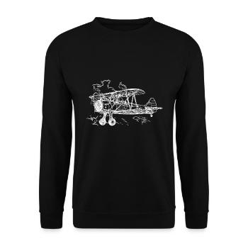 Flying Biplane Vintage Box Illustration - Unisex Sweatshirt - black - Front - Alina (178cm) & Michal (187cm)