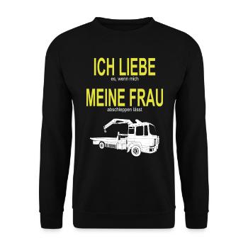 Abschleppwagen Abschleppdienst Abschlepper - Unisex Pullover - Schwarz - Vorne - Alina (178cm) & Michal (187cm)