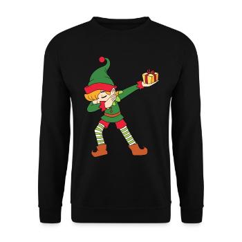 Dabbing Elf with gift - Unisex Sweatshirt - black - Front - Alina (178cm) & Michal (187cm)