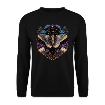 Moth, Moth, Flowers, Moon, Gothic, Wicca - Unisex Sweatshirt - black - Front - Alina (178cm) & Michal (187cm)