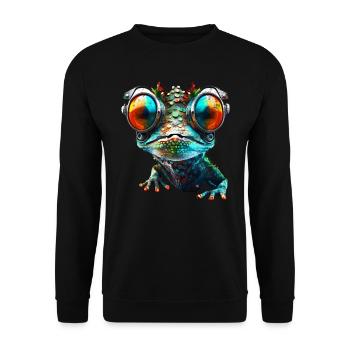 Gecko, Robot, Cyborg, Glasses, Lizard, Animal, Humor - Unisex Sweatshirt - black - Front - Alina (178cm) & Michal (187cm)
