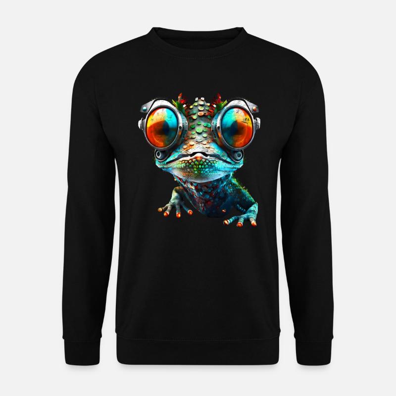 Gecko, Roboter, Cyborg, Brille, Echse, Tier, Humor - Unisex Pullover - Schwarz