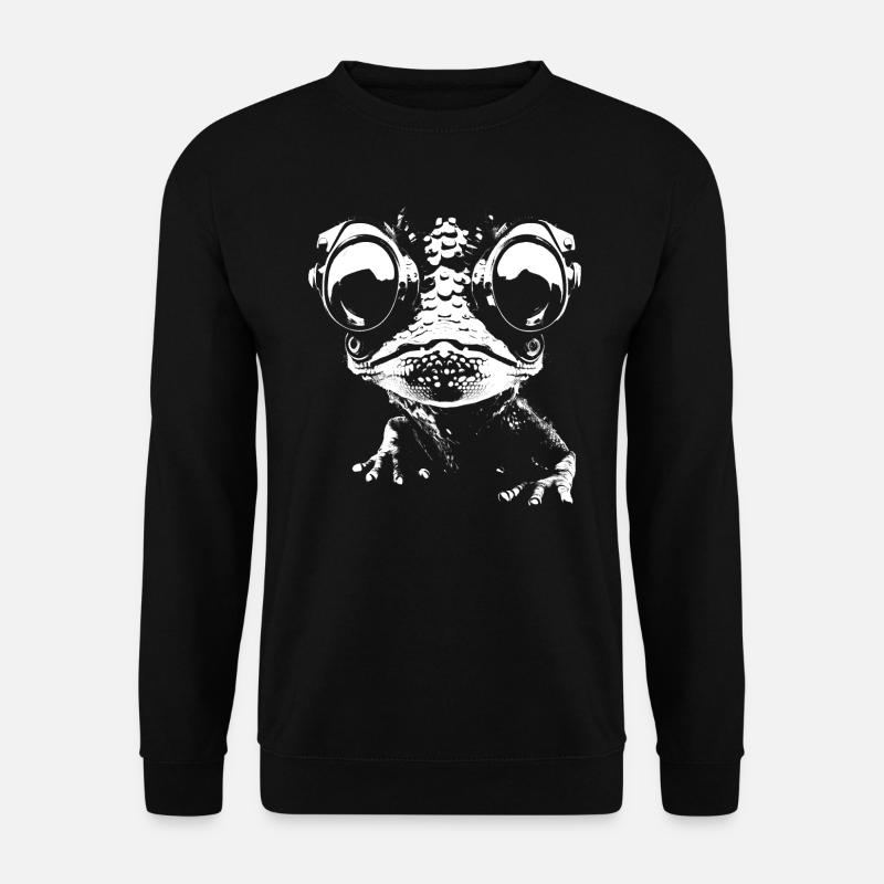 Gecko, Roboter, Cyborg, Brille, Echse, Tier, Humor - Unisex Pullover - Schwarz