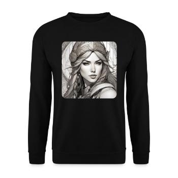Fantasy Anime Girl Wikinger Germanen Mittelalter - Unisex Pullover - Schwarz - Vorne - Alina (178cm) & Michal (187cm)