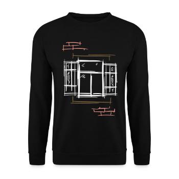 Old antique window with shutters, brick wall - Unisex Sweatshirt - black - Front - Alina (178cm) & Michal (187cm)