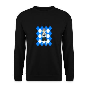 Wiesn Bayrische Flagge Katze Geschenk - Unisex Pullover - Schwarz - Vorne - Alina (178cm) & Michal (187cm)