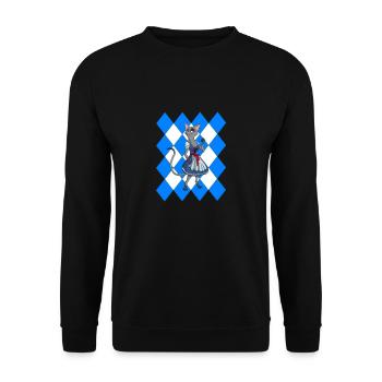 Wiesn Bayrische Flagge Katze Geschenk - Unisex Pullover - Schwarz - Vorne - Alina (178cm) & Michal (187cm)
