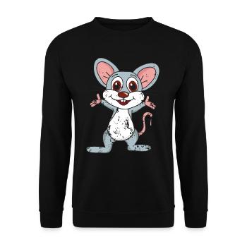 Retro Vintage Grunge Style Maus - Unisex Pullover - Schwarz - Vorne - Alina (178cm) & Michal (187cm)
