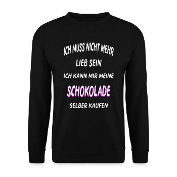 Schokolade cooler Spruch Geschenk Idee - Unisex Pullover - Schwarz - Vorne - Alina (178cm) & Michal (187cm)
