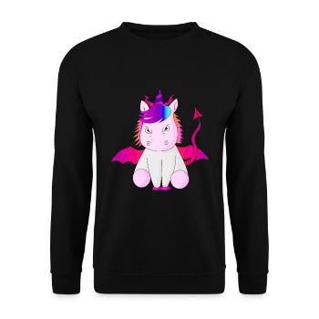 Einhorn Teufelshorn Geschenk Idee böse Vektor - Unisex Pullover - Schwarz - Vorne - Alina (178cm) & Michal (187cm)