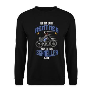 Rentner Motorrad Motorradfahrer Spruch Geschenk - Unisex Pullover - Schwarz - Vorne - Alina (178cm) & Michal (187cm)