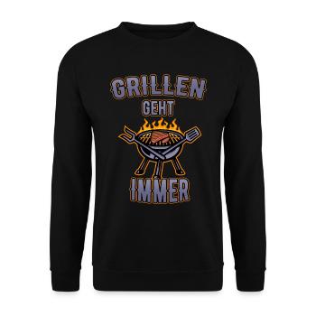 Grillen geht immer Grillen Spruch - Unisex Pullover - Schwarz - Vorne - Alina (178cm) & Michal (187cm)