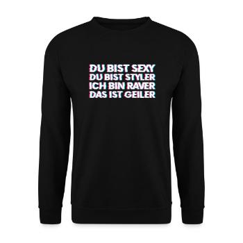 Techno Rave Hardtekk Gabber DJ EDM Raver - Unisex Pullover - Schwarz - Vorne - Alina (178cm) & Michal (187cm)
