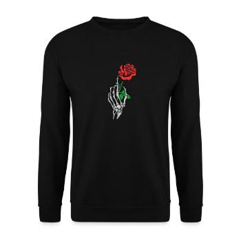Skeletthand Rote Rosen Tattoo Style Knochen Hand - Unisex Pullover - Schwarz - Vorne - Alina (178cm) & Michal (187cm)