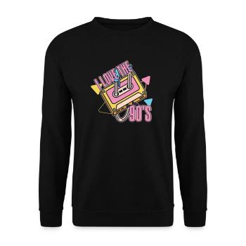 Retro 90s Ära Vintage Neunziger 90er - Unisex Pullover - Schwarz - Vorne - Alina (178cm) & Michal (187cm)