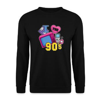 Retro 90s Ära Vintage Neunziger 90er - Unisex Pullover - Schwarz - Vorne - Alina (178cm) & Michal (187cm)
