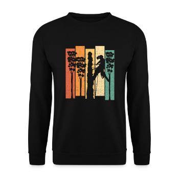 Retro Baumklettern Vintage Baumpfleger Arborist - Unisex Pullover - Schwarz - Vorne - Alina (178cm) & Michal (187cm)