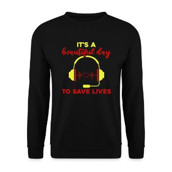 Emergency dispatcher 112 Ambulance Fire Brigade - Unisex Sweatshirt - black - Front - Alina (178cm) & Michal (187cm)