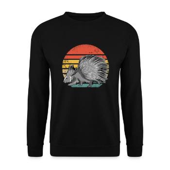 Retro Stachelschwein Vintage Stachelschwein - Unisex Pullover - Schwarz - Vorne - Alina (178cm) & Michal (187cm)