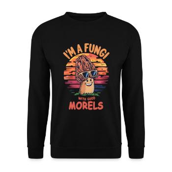 Ich bin ein Pilz mit guten Morcheln Lustige Karikatur - Unisex Pullover - Schwarz - Vorne - Alina (178cm) & Michal (187cm)