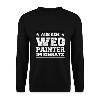 Aus dem Weg Painter im Einsatz Design - Unisex Pullover - Schwarz - Vorne - Alina (178cm) & Michal (187cm)
