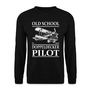 Oldschool Doppeldecker Oldtimer Flieger Desgin - Unisex Pullover - Schwarz - Vorne - Alina (178cm) & Michal (187cm)