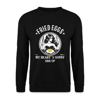 Oeuf au plat – My Heart’s Sunny Side Up Design - Sweat-shirt Unisexe - noir - Devant - Alina (178cm) & Michal (187cm)