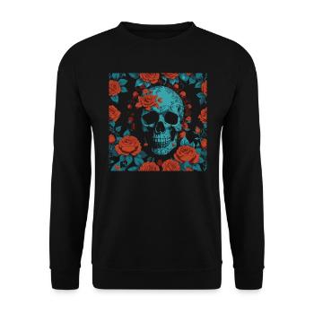 Totenkopf und Rosen - Unisex Pullover - Schwarz - Vorne - Alina (178cm) & Michal (187cm)
