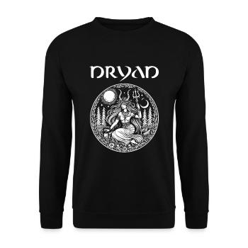 Mystisches Dryaden Design – Naturgeist des Waldes - Unisex Pullover - Schwarz - Vorne - Alina (178cm) & Michal (187cm)