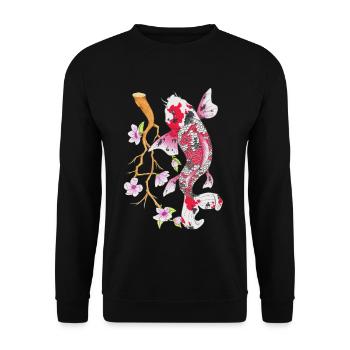 Koi Karpfen Lotus Japanisches Design Geschenk - Unisex Pullover - Schwarz - Vorne - Alina (178cm) & Michal (187cm)