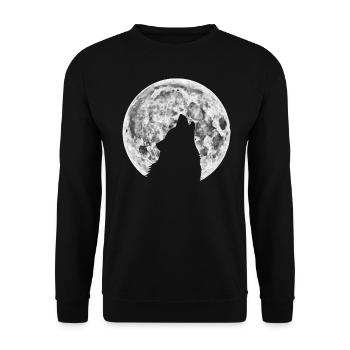 Wolf im Mond - Unisex Pullover - Schwarz - Vorne - Alina (178cm) & Michal (187cm)