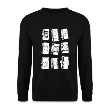 Retro Kamera Collage - Unisex Pullover - Schwarz - Vorne - Alina (178cm) & Michal (187cm)