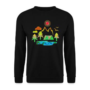 camping, camping, mountains, nature, forest, summer, sun - Unisex Sweatshirt - black - Front - Alina (178cm) & Michal (187cm)