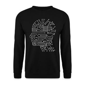 Platine Chip Circuitboard mit CPU Kopf Design - Unisex Pullover - Schwarz - Vorne - Alina (178cm) & Michal (187cm)