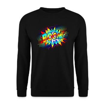 Comic Boom Explosion Sprechblase Superheld Retro - Unisex Pullover - Schwarz - Vorne - Alina (178cm) & Michal (187cm)