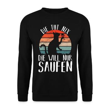 Saufen katze Wein Alkohol Party - Unisex Pullover - Schwarz - Vorne - Alina (178cm) & Michal (187cm)